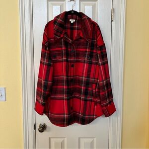 a.n.a. Red Plaid Button Front Jacket Coat Womens XL NWT Cozy Cottagecore Outdoor